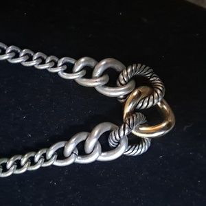 Designer inspired gold/Silvertone necklace 18" drop one pair of pierced earrings